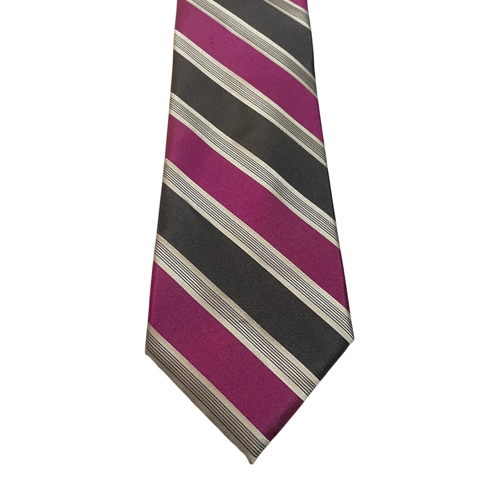 Calvin Klein Necktie Purple Grey Striped Silk Blend Professional Formal Tie